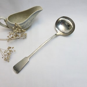 Antique silver plated large ladle, Victorian fiddle pattern ladle serving spoon, soup ladle, stew ladle, punch, Christmas dining table decor
