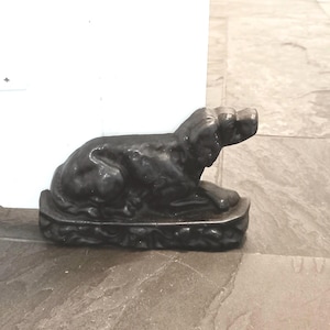 Fermaporta antico in ghisa, fermaporta a forma di cane Spaniel del XIX secolo, recupero architettonico, portiere, arredamento vittoriano del 1800, nero, patina antica