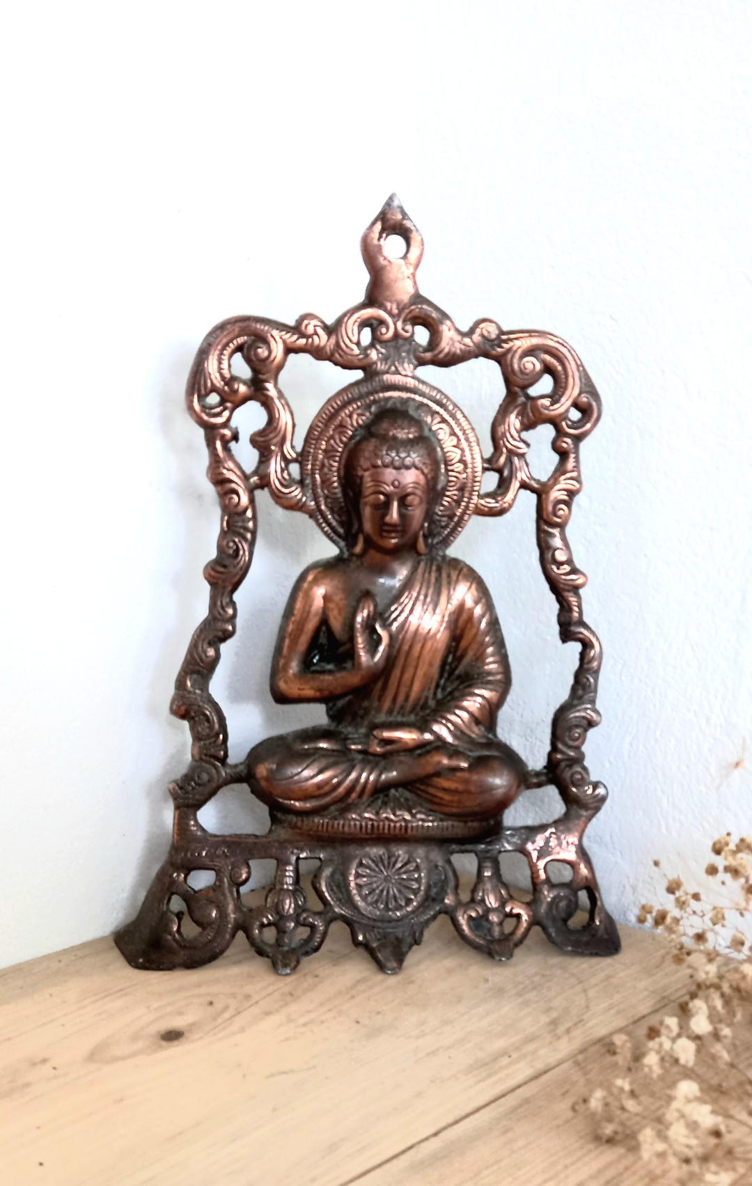 祝福のポーズをとるアンティーク仏像、20世紀初頭のインドの自立型飾り