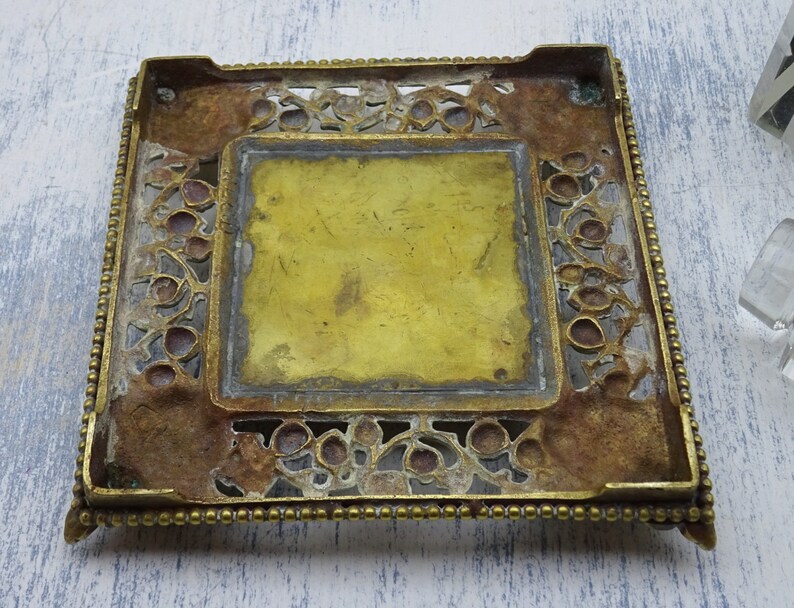 style of William Tonks Victorian brass inkstand with faceted glass inkwell with stopper writing desk decor calligraphy Antique ink pot