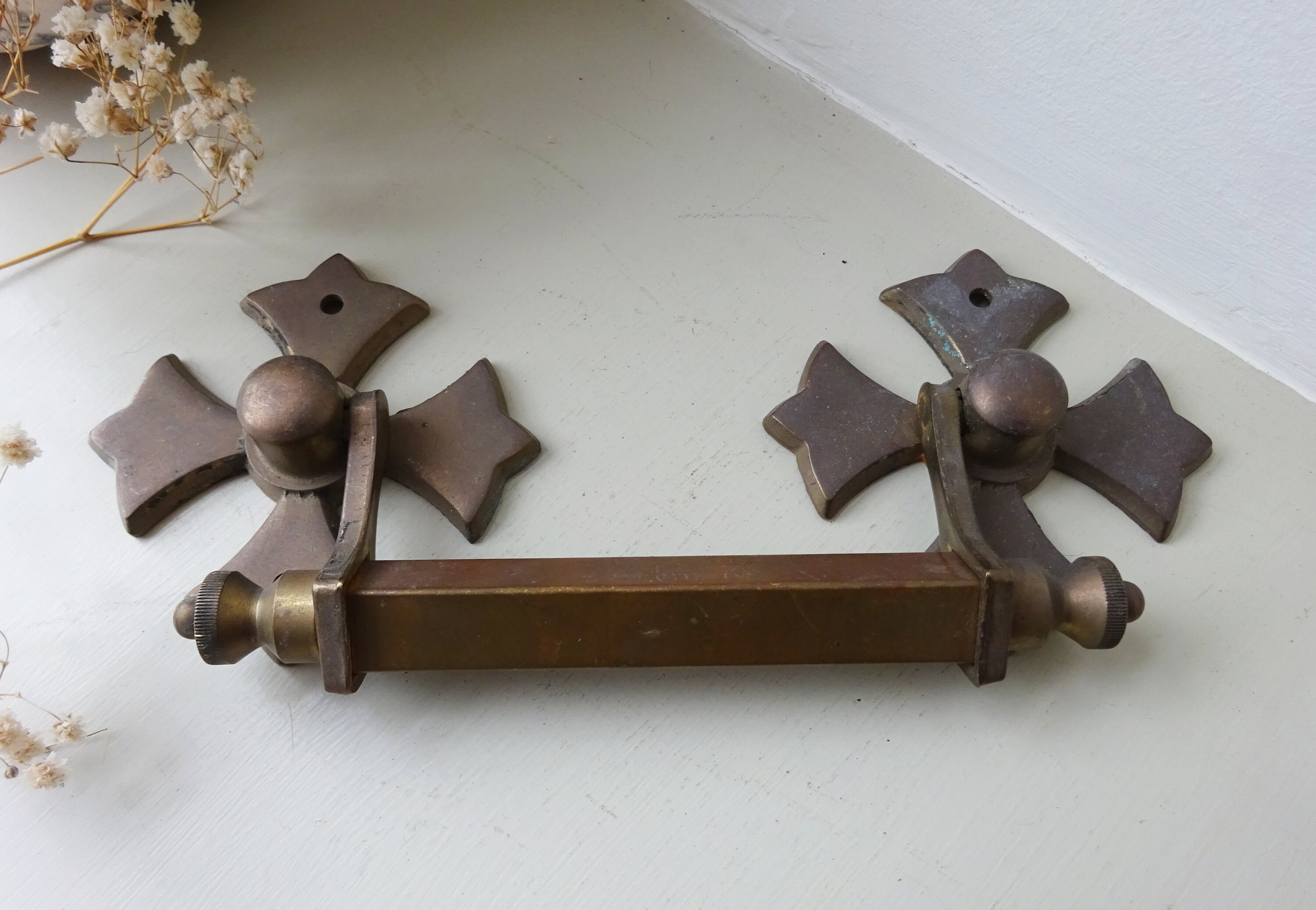 Vintage Brass Drawer Handles, Set of Four Large Gothic Drawer Pulls