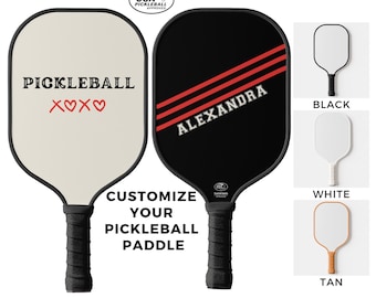 Beige, Red & Black Personalized Pickleball Paddle Custom With Your Name - Back With Red Stripes Varsity Letters - USA Pickleball Approved