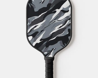 Gray & Black Custom Modern Camouflage Pickleball Paddle With Your Personalized Monogram Initials - Official USA Pickleball Approved