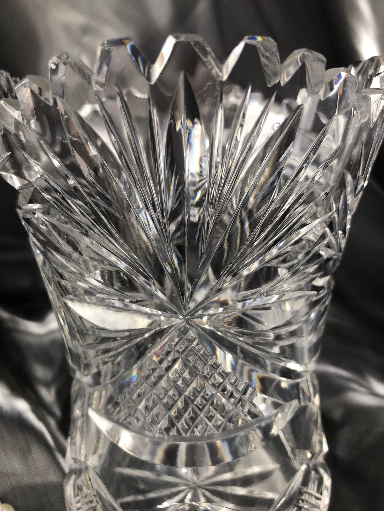 A vintage Bohemian lead crystal cut glass vase featuring | Etsy