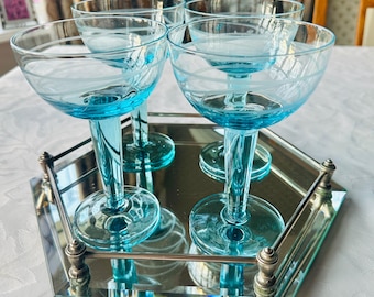 Copas de cóctel vintage IKEA Pralin: juego de 4 copas de champán turquesas