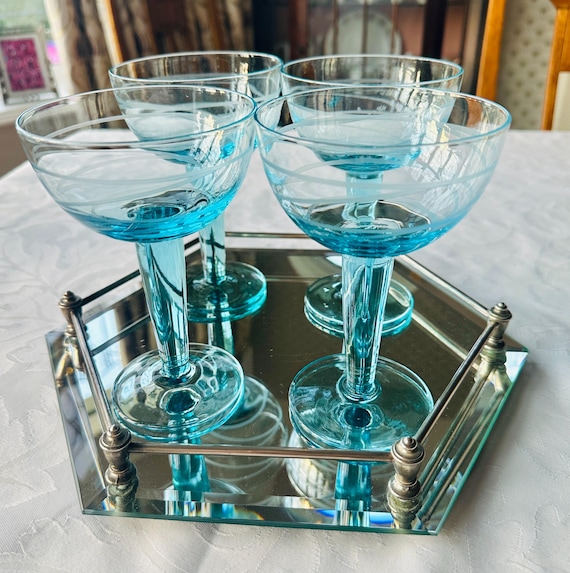 Vintage IKEA Pralin Cocktail Gläser: 4er Set Türkis Champagner Coupés