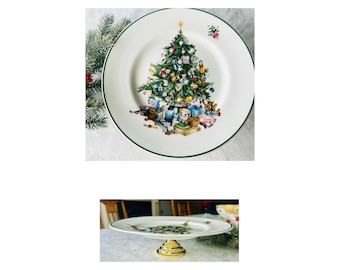 Vintage kersttaartvorm: boom 'Seasons Greetings', Elizabethaans China