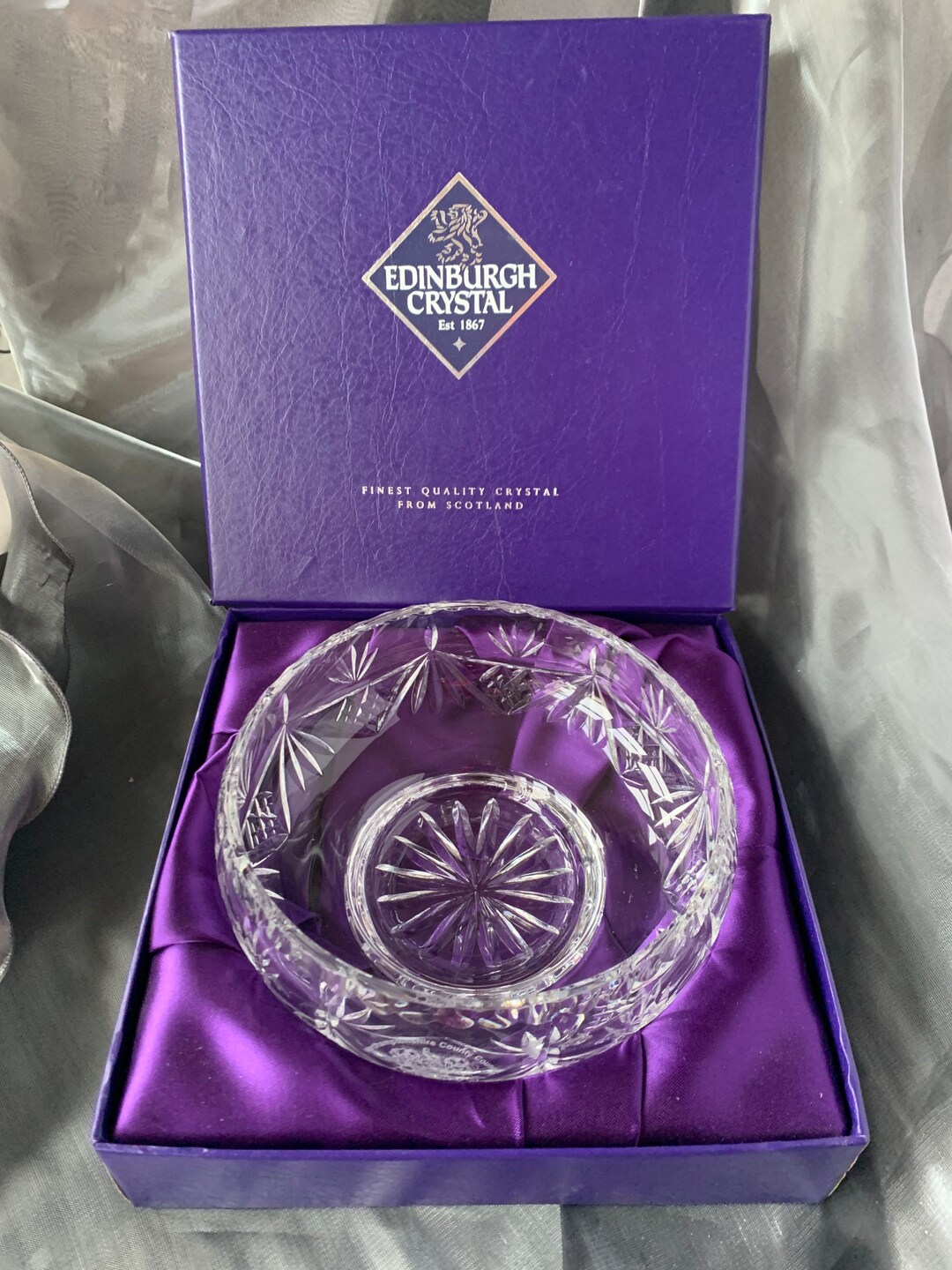 A Superb Vintage Edinburgh Crystal Glass Bowl. Engraved Etsy