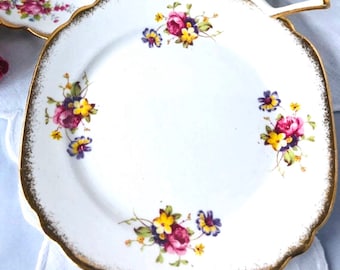 Vintage Court China Tea Plate: Floral Posies, Gold Detail (c1920/1930)