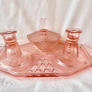 open lace back dress Pink Glass Vanity Set | Dressing Table | Retro Vintage Unique
