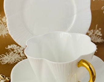 A delicate 'Dainty White' fine bone china trio. So collectible! Made between 1925-1940.