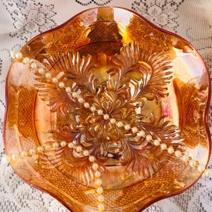 A fabulous vintage Brockwitz 'mandarin' curved star carnival lustre glass bowl  So collectible! c1920.