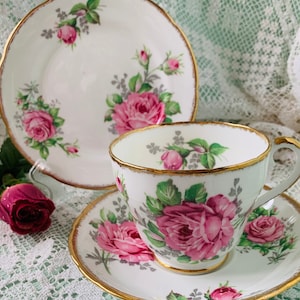 A very pretty vintage Adderley &#39;Lawley&#39; trio of cup, saucer and teaplate, quintessentially English! Fabulous for afternoon tea. c1950.