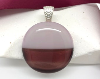 Large Handcrafted Glass Pendant-Pink & Burgundy Colorblock Pendant-Cabochon Pendant-Handmade Glass Jewelry-Modern Minimalist Glass Jewelry
