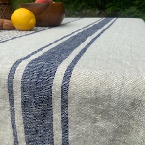 French country Linen Tablecloth: Navy Stripe, French farmhouse style, Oeko Tex Certified linen, many colors, ships fast! image 5