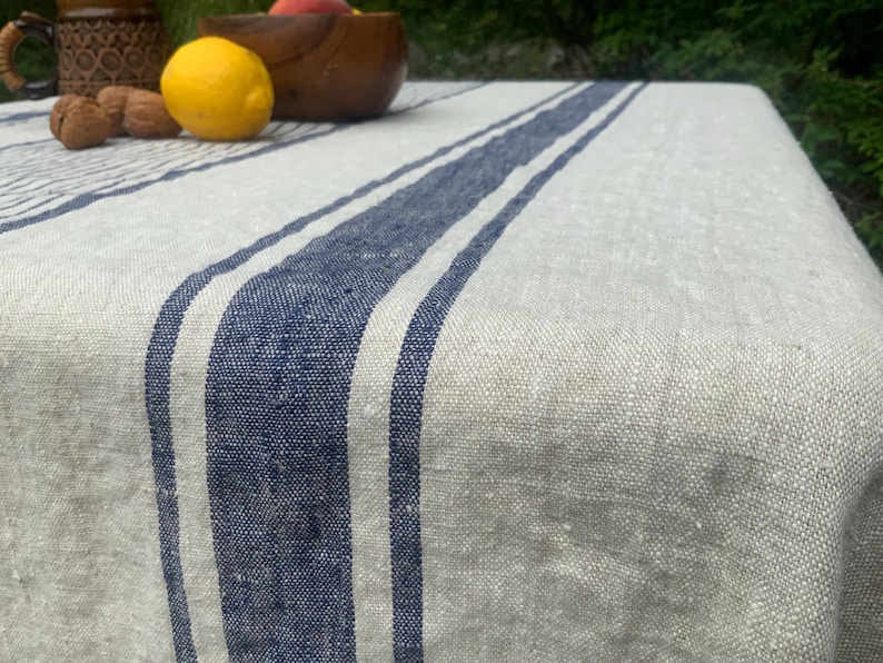 French country Linen Tablecloth: Navy Stripe, French farmhouse style, Oeko Tex Certified linen, many colors, ships fast! image 5
