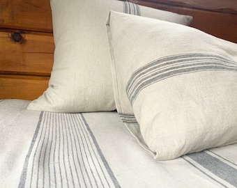 Farmhouse Linen pillow sham, blanket,  organic heavyweight linen, 100% European linen, stonewashed