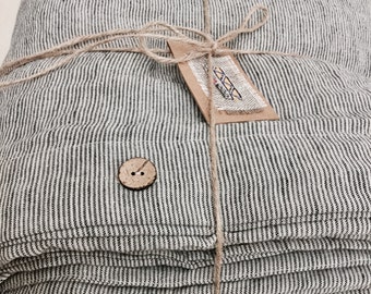 French Farmhouse Linen Duvet Cover: Natural Pin Stripe, Vintage Washed