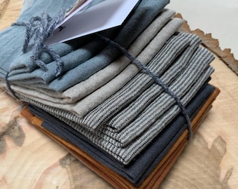 100% European linen remnants, 14 pcs 7x7”,  small fabrics scraps bundle