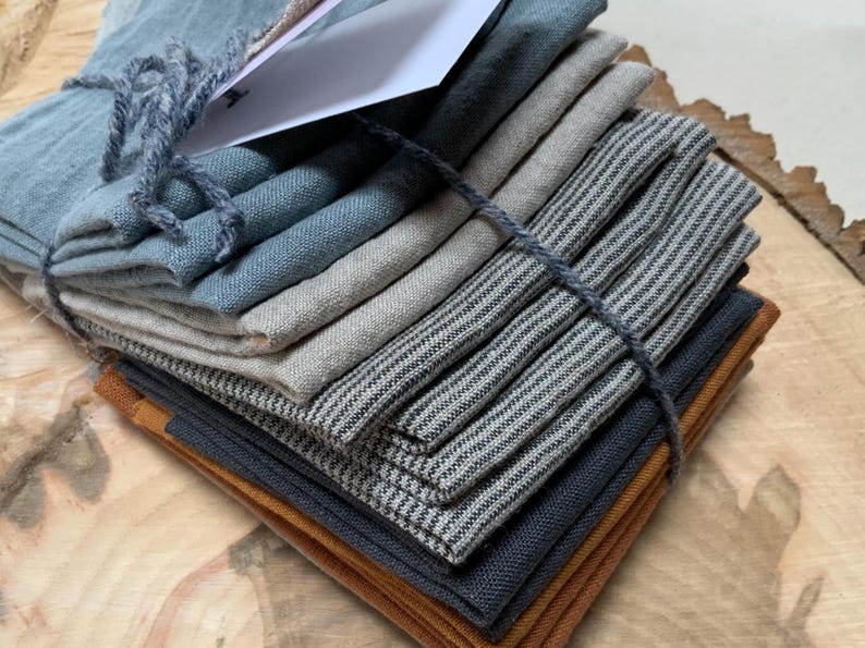 100% European linen remnants, 14 pcs 7x7”, small fabrics scraps bundle bild 1