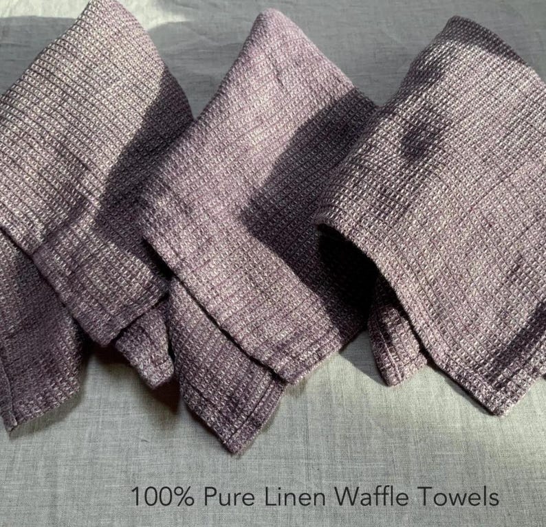 OFERTA Toalla de mano 100% lino puro con textura de gofre, 38 x 38 cm, productos naturales y orgánicos para baño y spa. Purple natural