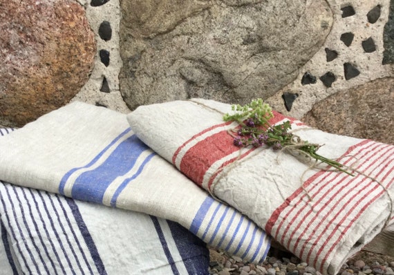 Rustic French Linen Towels: Striped Kitchen, Bath & Hand Towels