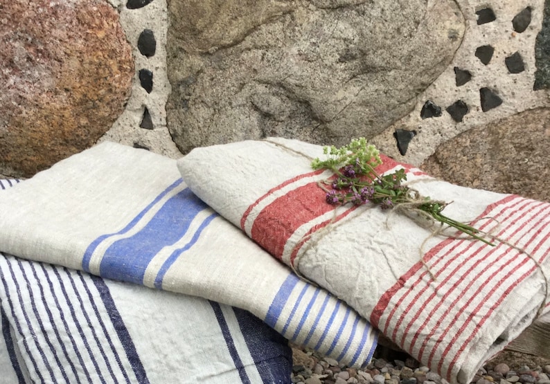 Rustic French Linen Towels: Striped Kitchen, Bath & Hand Towels image 1