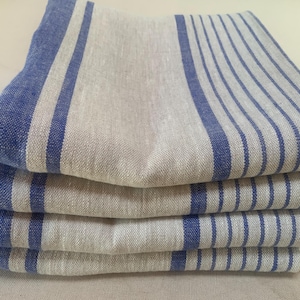 Rustic French Linen Towels: Softened Heavyweight European Linen Lighter Blue stripe