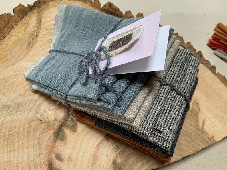 100% European linen remnants, 14 pcs 7x7”, small fabrics scraps bundle bild 5