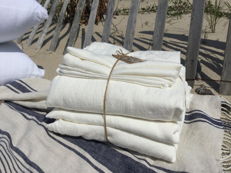 King Queen Full Size Linen Sheets 4 Pc. Linen Set Oyster Etsy