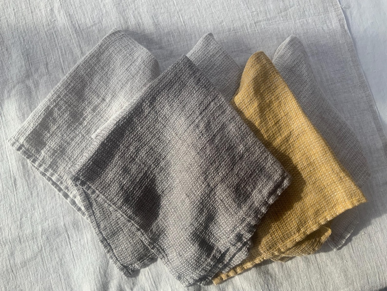OFERTA Toalla de mano 100% lino puro con textura de gofre, 38 x 38 cm, productos naturales y orgánicos para baño y spa. imagen 4
