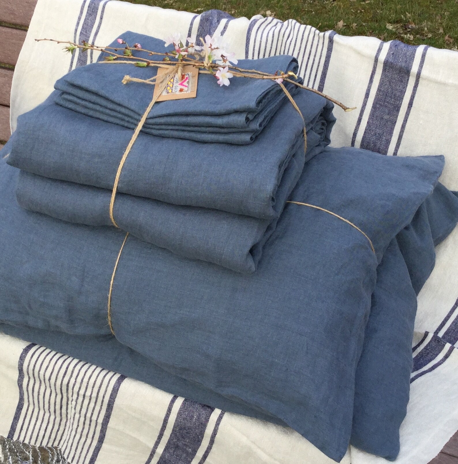 Blue Gray Linen Duvet Cover Sheets Shams Pure Linen Etsy