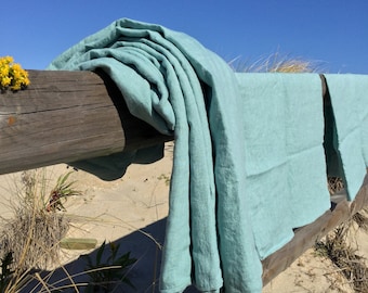 Robin's Egg Blue Linen Sheet Set: King & Queen Sizes, pure Belgian linen
