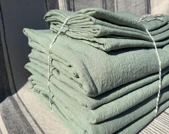 Sage Green Belgian Linen Duvet Cover Set: vintage washed, soft 200gsm linen, King/Queen/Full/ Twin/custom sizes