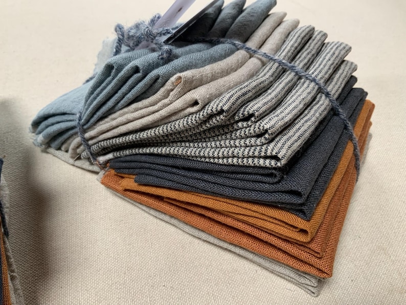 100% European linen remnants, 14 pcs 7x7”, small fabrics scraps bundle bild 4