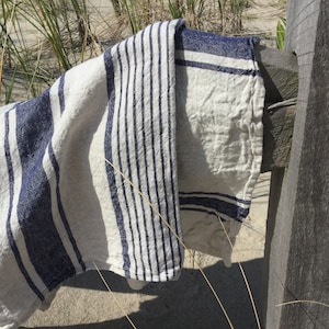 Natural blue stripes hand towel