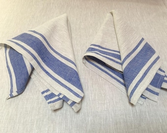Large Linen Napkin 20x20": European Flax, Natural linen with stripe in Blue, or Black, or Green, or Burgundy. Set of 1, 2, 4 or 6