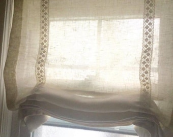 Custom Roman Shade in Lightweight Natural Linen, many colors available, sheer 100% European linen