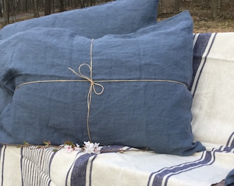 Blue Gray linen pillow sham,  Pure Belgian linen. King duvet, Queen, Handmade by LinenStudioRG.