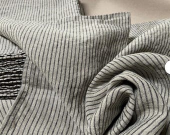 Large Linen Napkins 21x21": European Flax, Natural Black Pinstripe, Set of 2, 4 or 6