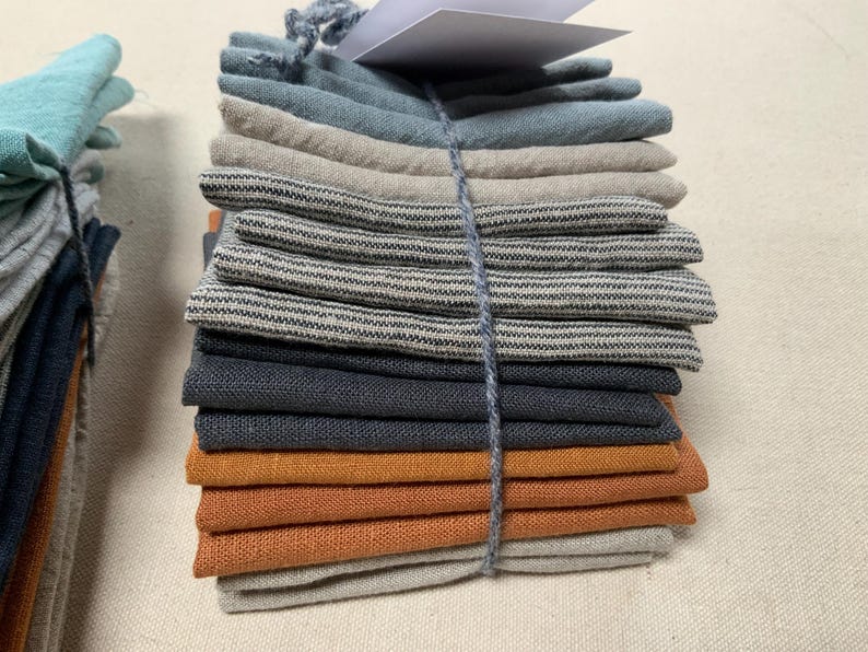 100% European linen remnants, 14 pcs 7x7”, small fabrics scraps bundle bild 3