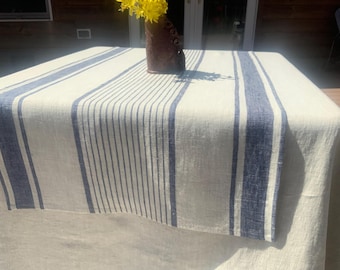 French Country Linen Table Runner: Woven Navy Stripes, many colors available, handmade item