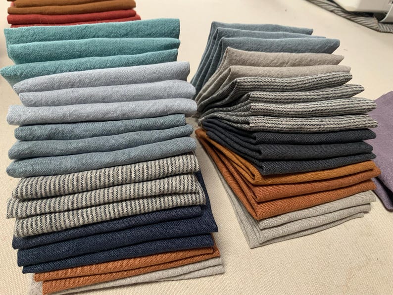 100% European linen remnants, 14 pcs 7x7”, small fabrics scraps bundle bild 6