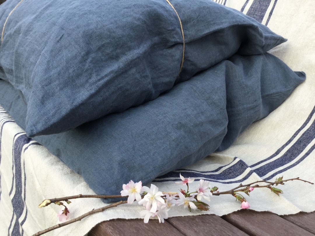 Blue Gray Linen Duvet Cover Sheets Shams Pure Linen Etsy