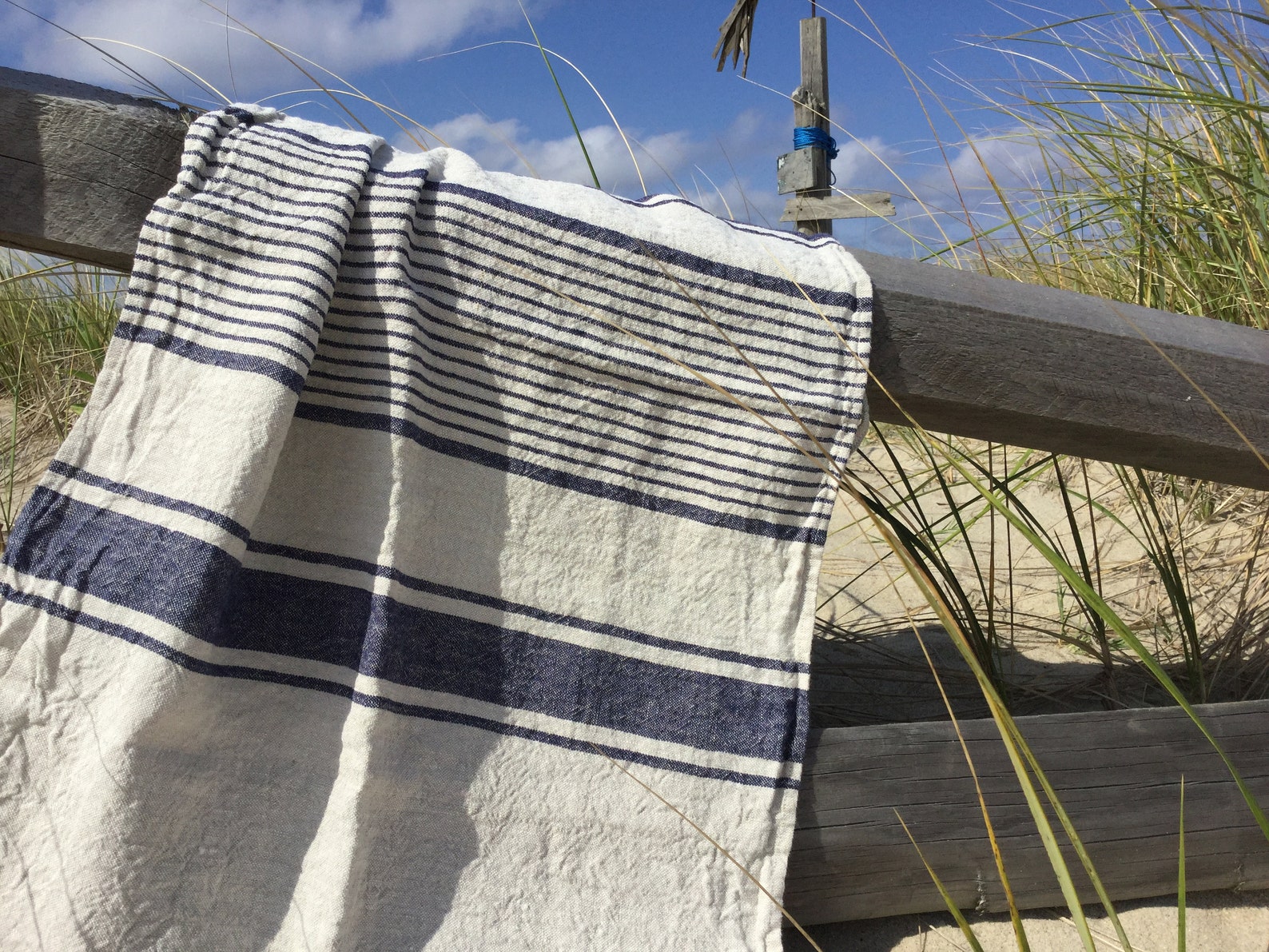 Rustic French Linen Towels Green stripe, Hand towel 20x28 inches