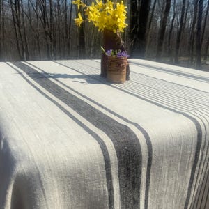 French country Linen Tablecloth: Navy Stripe, French farmhouse style, Oeko Tex Certified linen, many colors, ships fast! Natural black str.