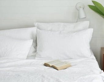 White linen pillowcase,  Pure Belgian linen. King, Queen, Standard. Handmade by LinenStudioRG.