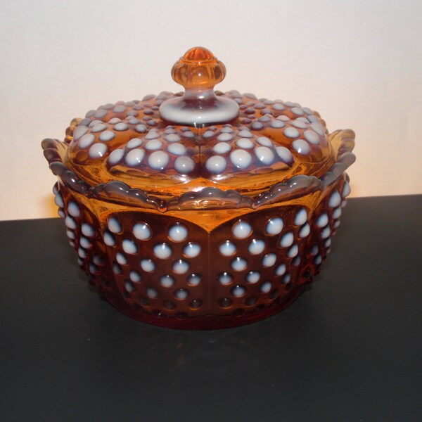 Fenton Glass Company Cameo Opalescent Hobnail 1979 Butter Dish Candy Box # 3802 Rare
