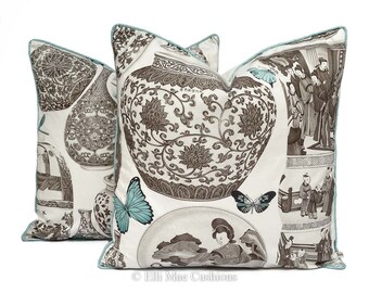 pics Manuel Canovas Embroidered Fabric pillow cover in rose glacier stunning