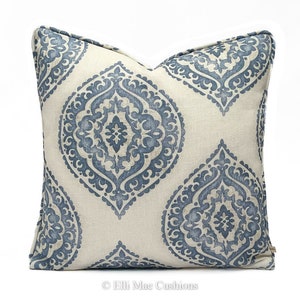 Jane Churchill Blakewater Designer Linen Blue Fabric Sofa Cushion Pillow Cover Throw